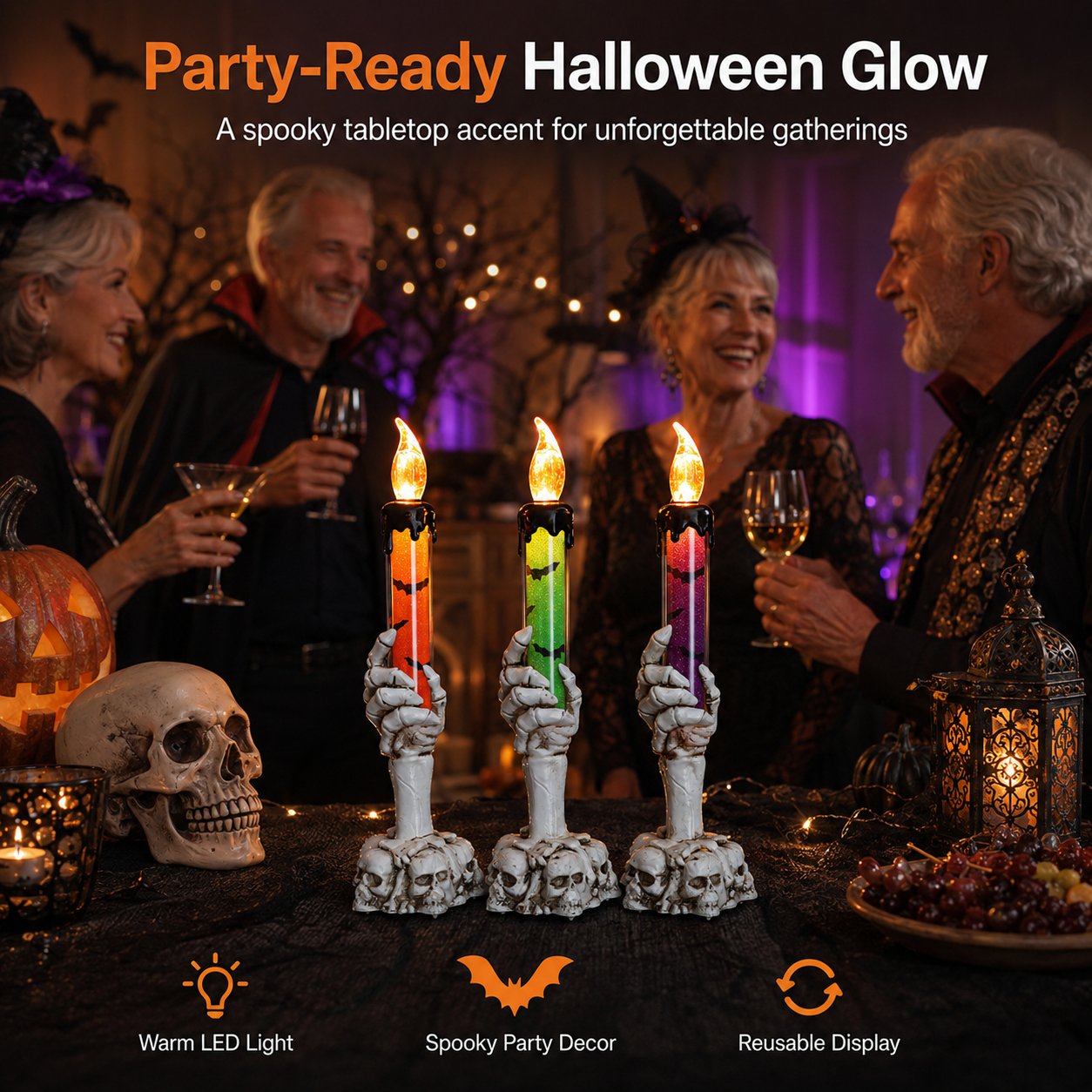 π Last Day 50% OFF - Halloween Skeleton Skull Hand LED Glitter Candle Light Set