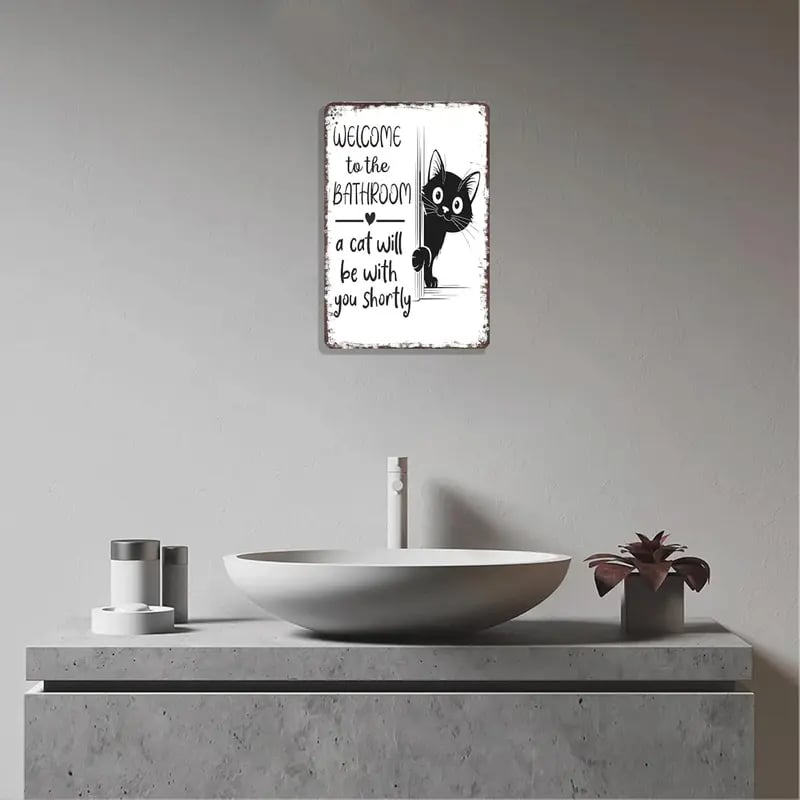 Vintage black and white cat and highland cattle as wall art