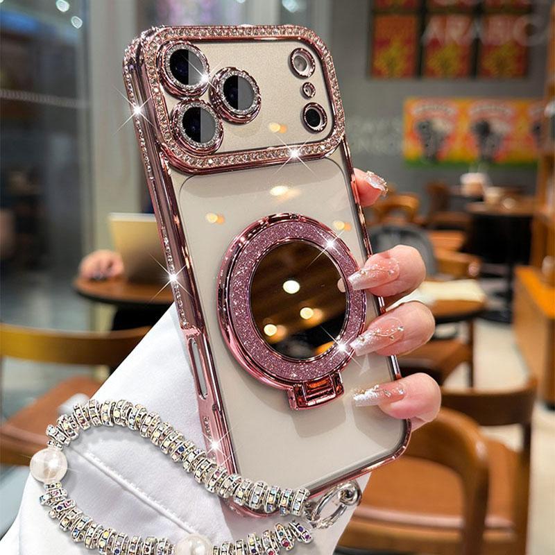 Women's Phone Case with Mirror and Stand for iPhone 12/13/14/15/16/17 Pro Max, 17Air, 14/15/16 Plus