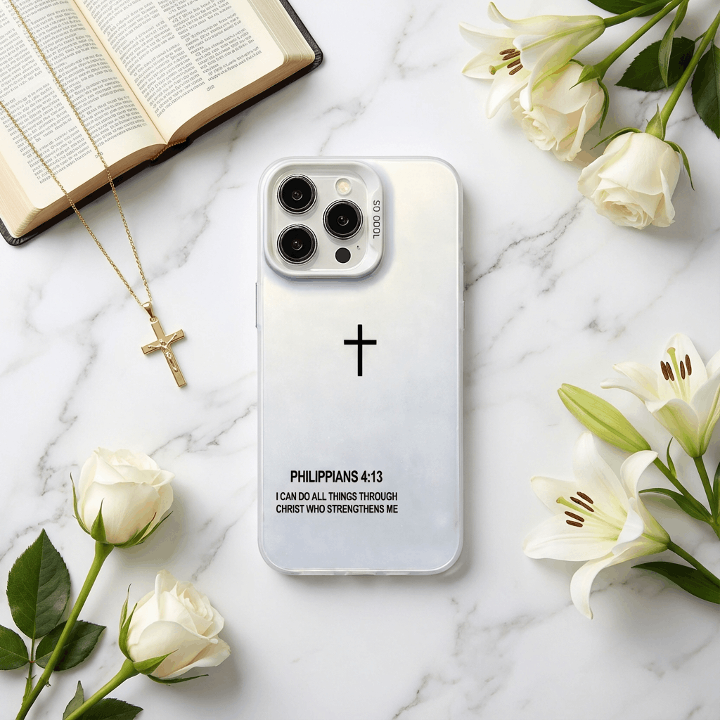 Laser Biblical Verse & Cross iPhone Case