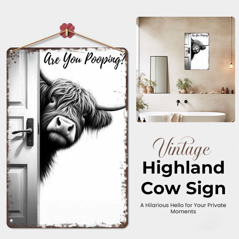 🐄 The Bold Visitor: Vintage Highland Cow Sign