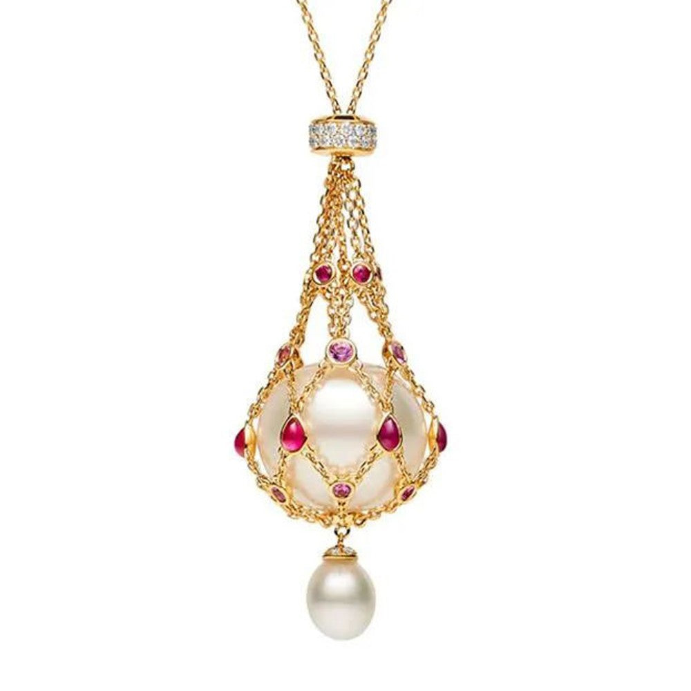 14.0-15.0 mm Freshwater Pearl & Blue Gemstone Lavalier Pendan