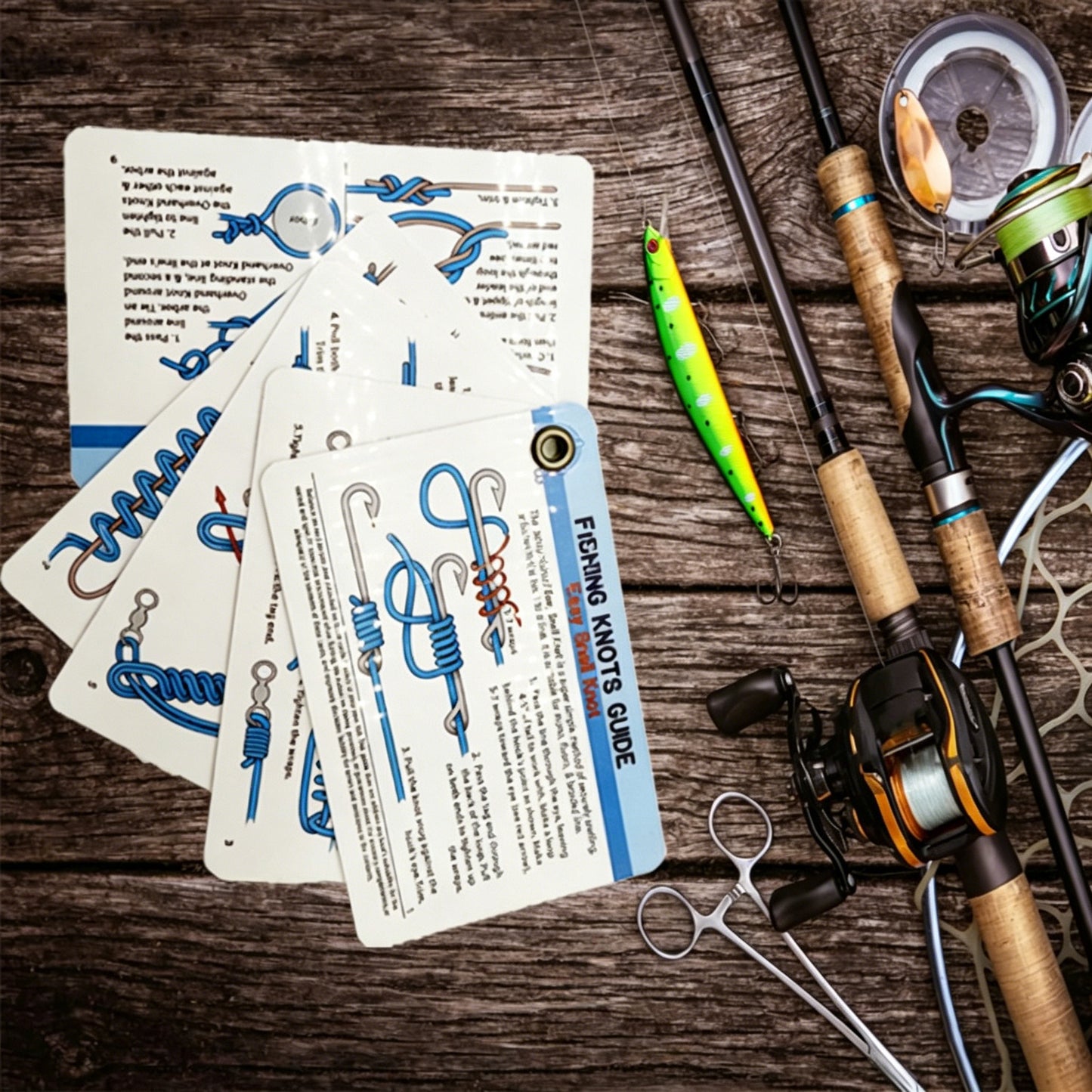 🎣Knots Guide Cards-12 Essential Fishing Knots Tutorial for Beginners