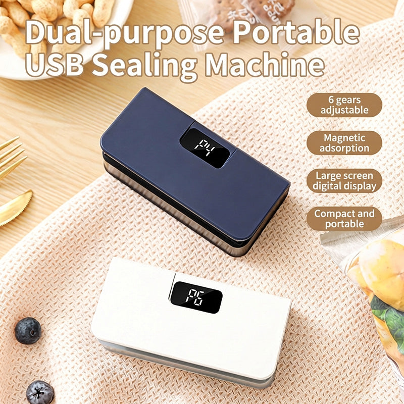 🔧Portable USB sealing machine with two functions – sealing and opening, LED display with 6 settings