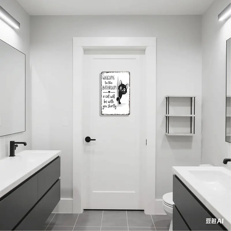 Vintage black and white cat and highland cattle as wall art