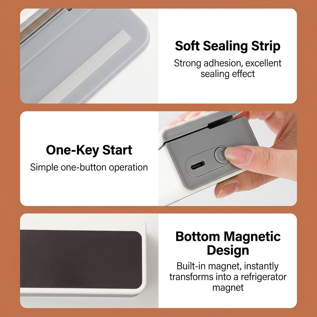 🔧Portable USB sealing machine with two functions – sealing and opening, LED display with 6 settings