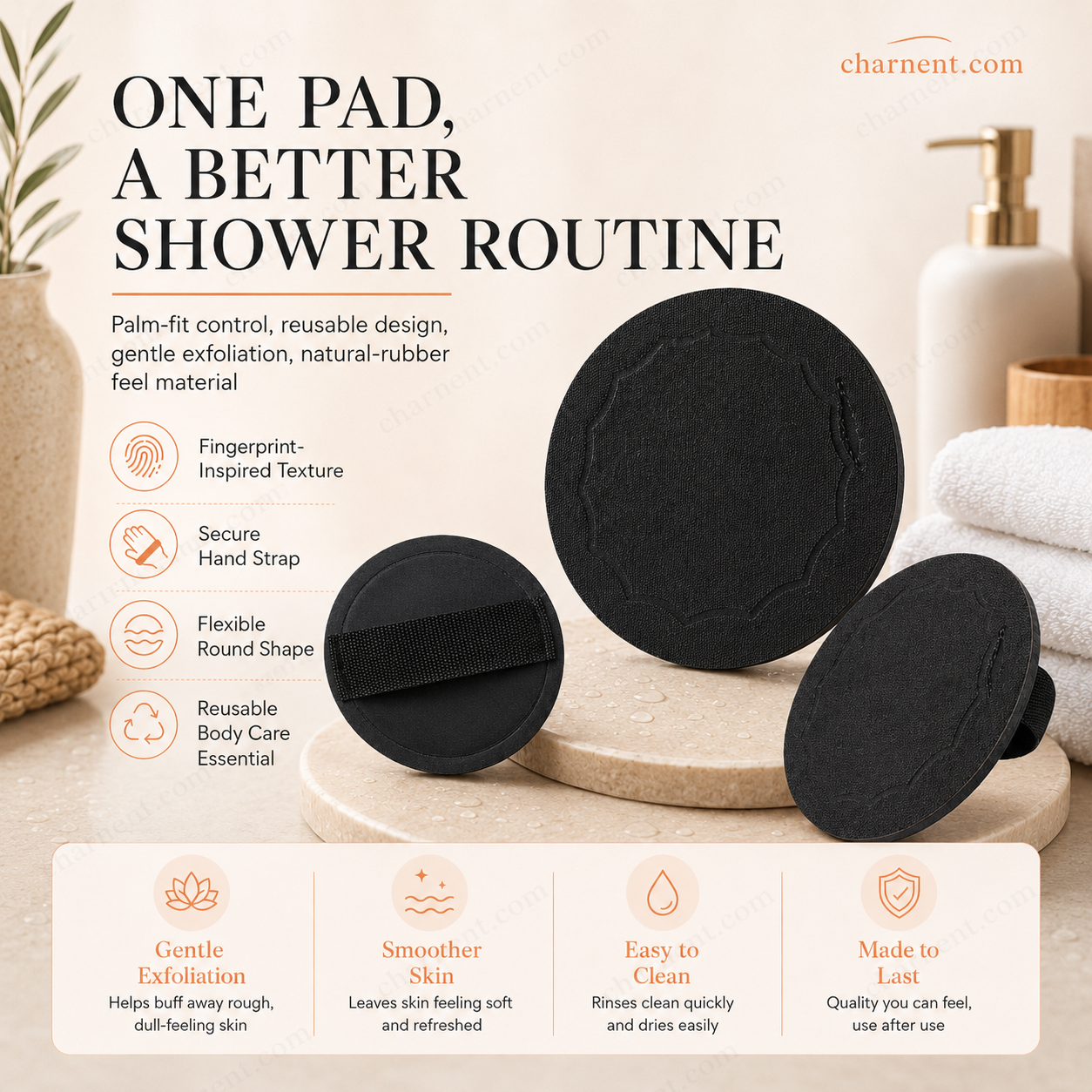 🚿🧽 Soft rubber bath brush – Removes dead skin cells gently but effectively and cleanses all skin types