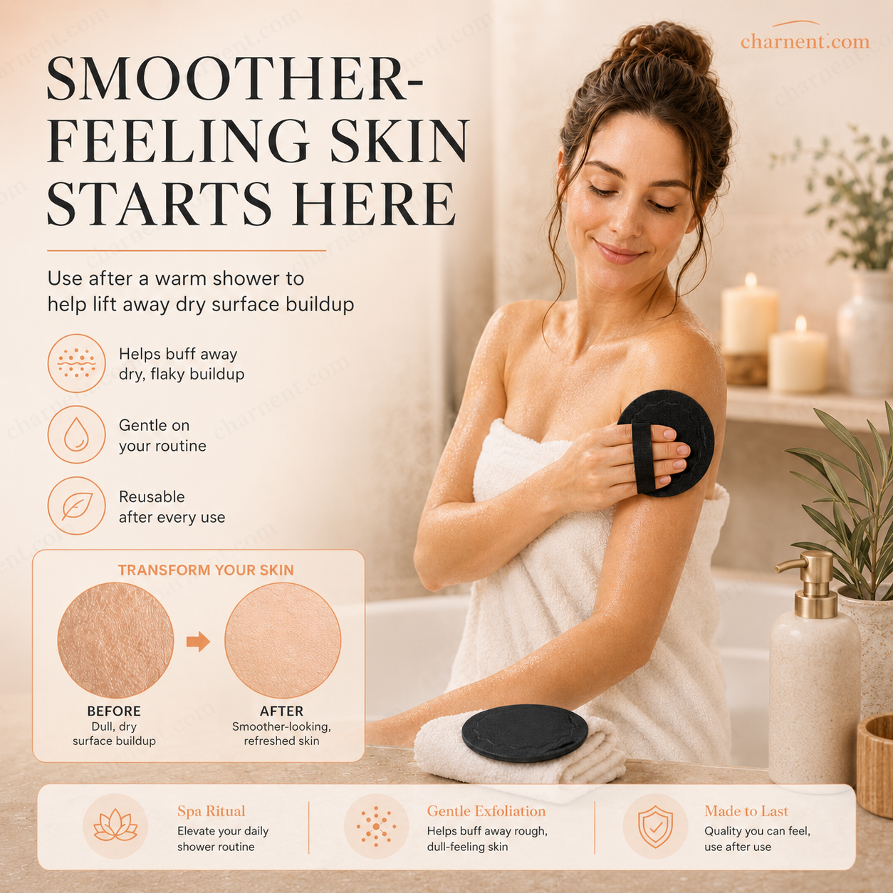 🚿🧽 Soft rubber bath brush – Removes dead skin cells gently but effectively and cleanses all skin types