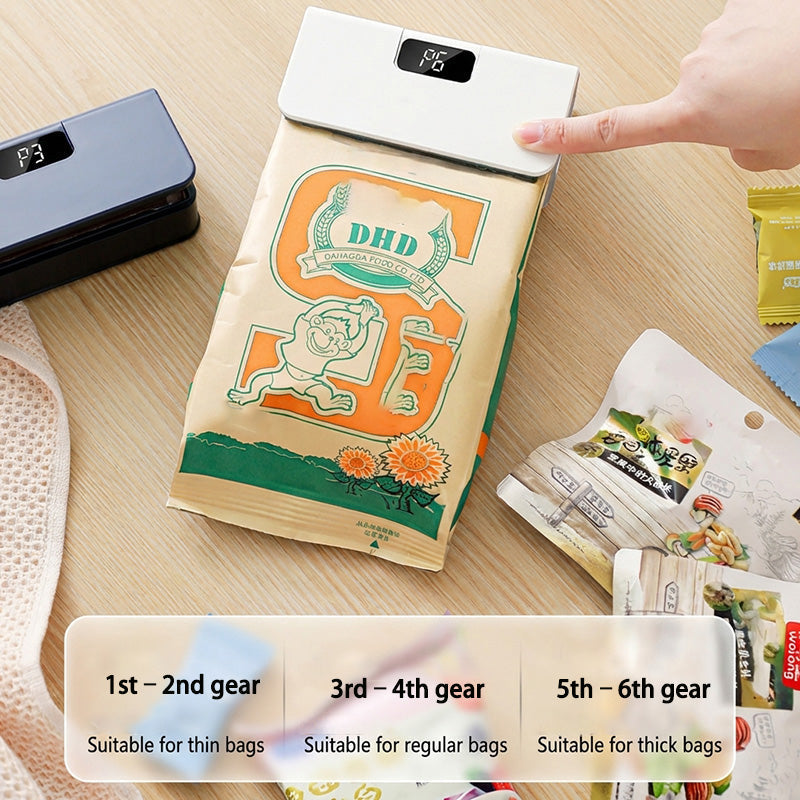 🔧Portable USB sealing machine with two functions – sealing and opening, LED display with 6 settings