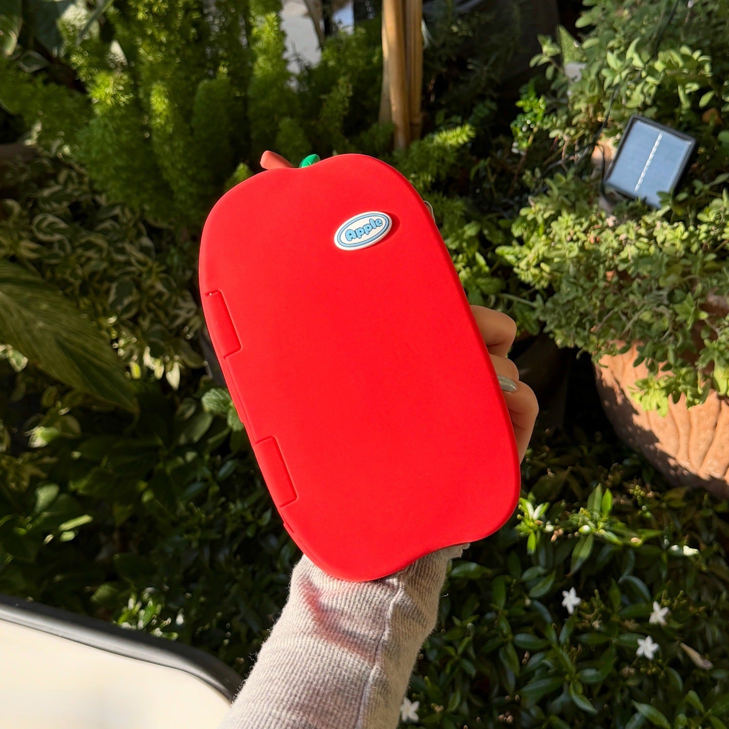 🍎Red Apple Flip Mirror Silicone Case- 3D Worm Design, Soft Silicone