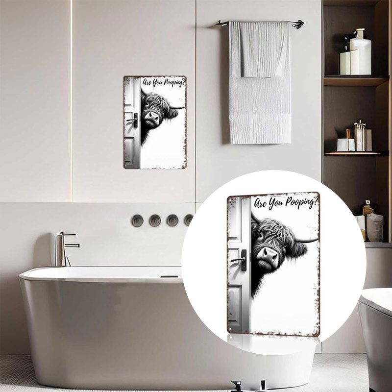 🐄 The Bold Visitor: Vintage Highland Cow Sign