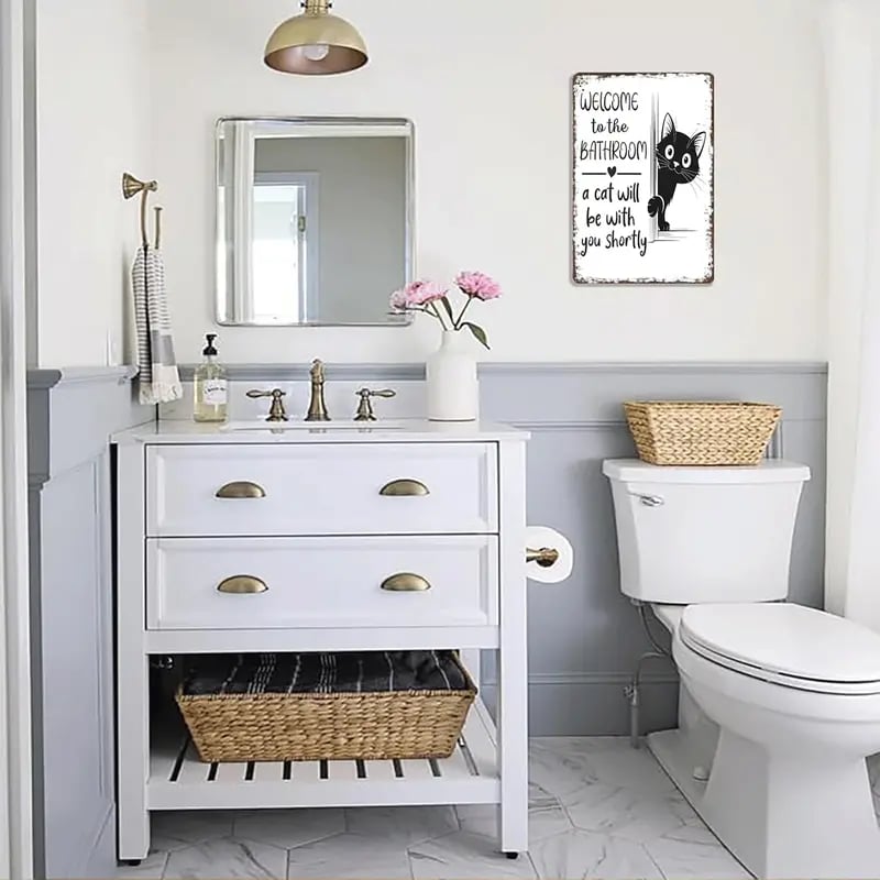 Vintage black and white cat and highland cattle as wall art