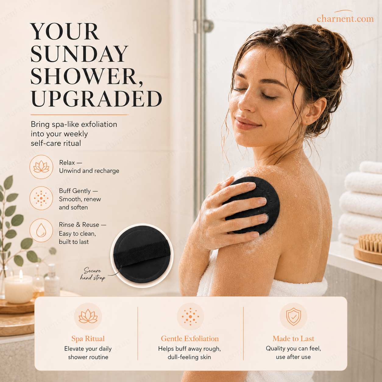 🚿🧽 Soft rubber bath brush – Removes dead skin cells gently but effectively and cleanses all skin types