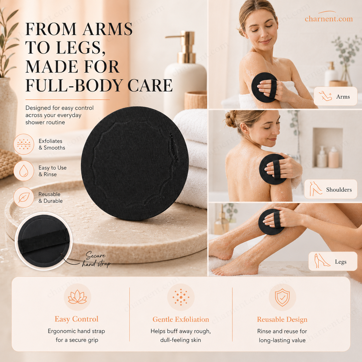 🚿🧽 Soft rubber bath brush – Removes dead skin cells gently but effectively and cleanses all skin types