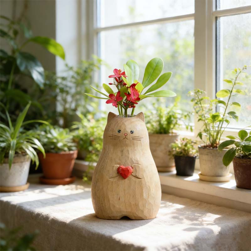 Chonky Cat Vase with Heart