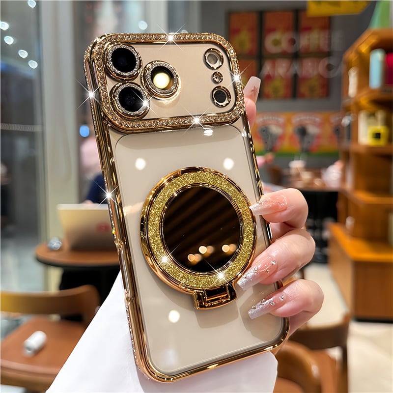 Women's Phone Case with Mirror and Stand for iPhone 12/13/14/15/16/17 Pro Max, 17Air, 14/15/16 Plus