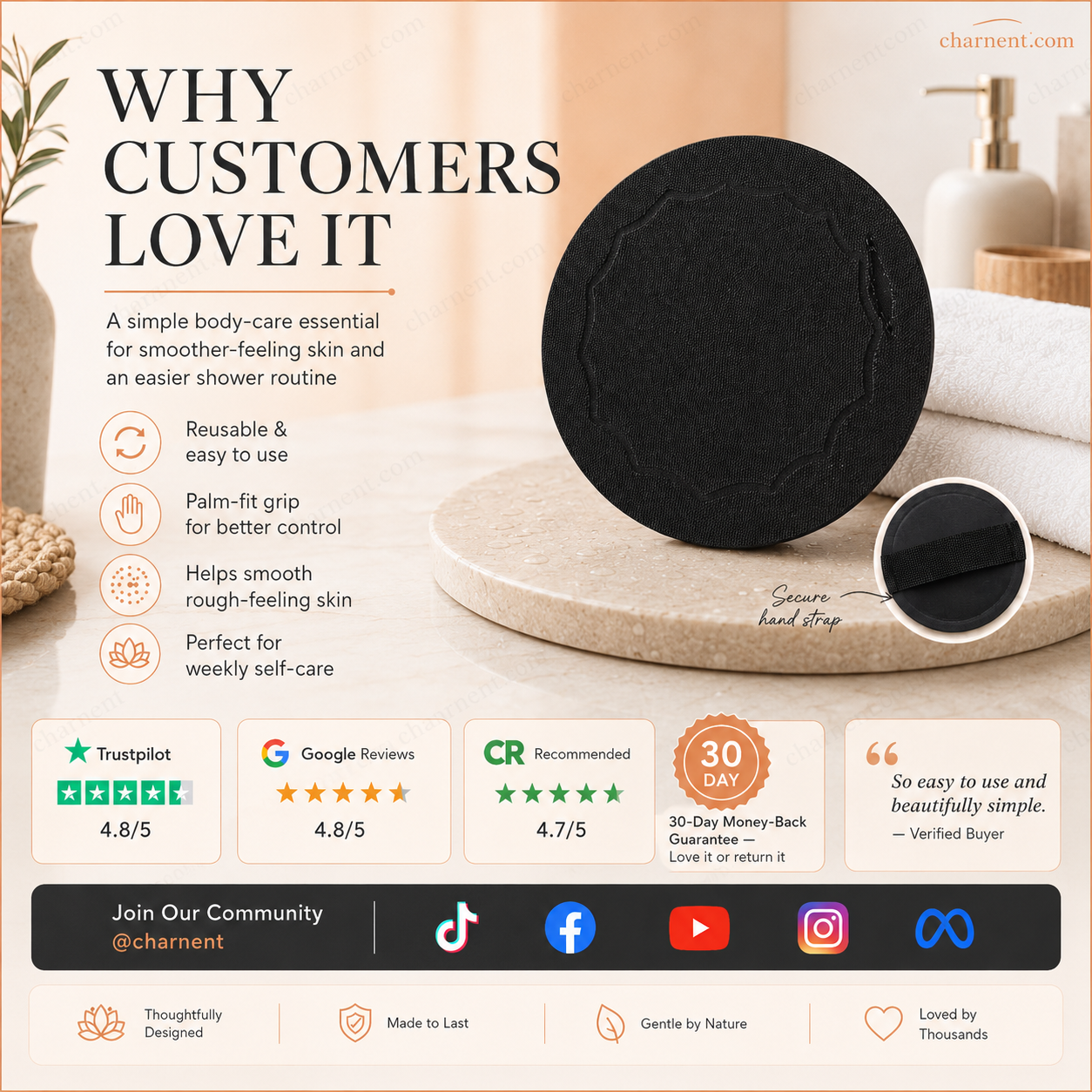 🚿🧽 Soft rubber bath brush – Removes dead skin cells gently but effectively and cleanses all skin types