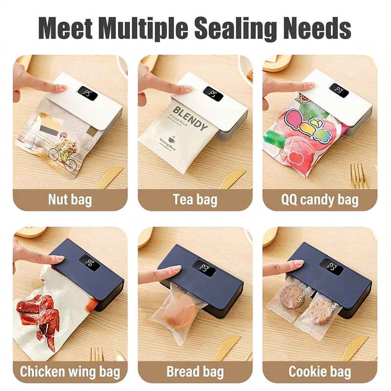 🔧Portable USB sealing machine with two functions – sealing and opening, LED display with 6 settings
