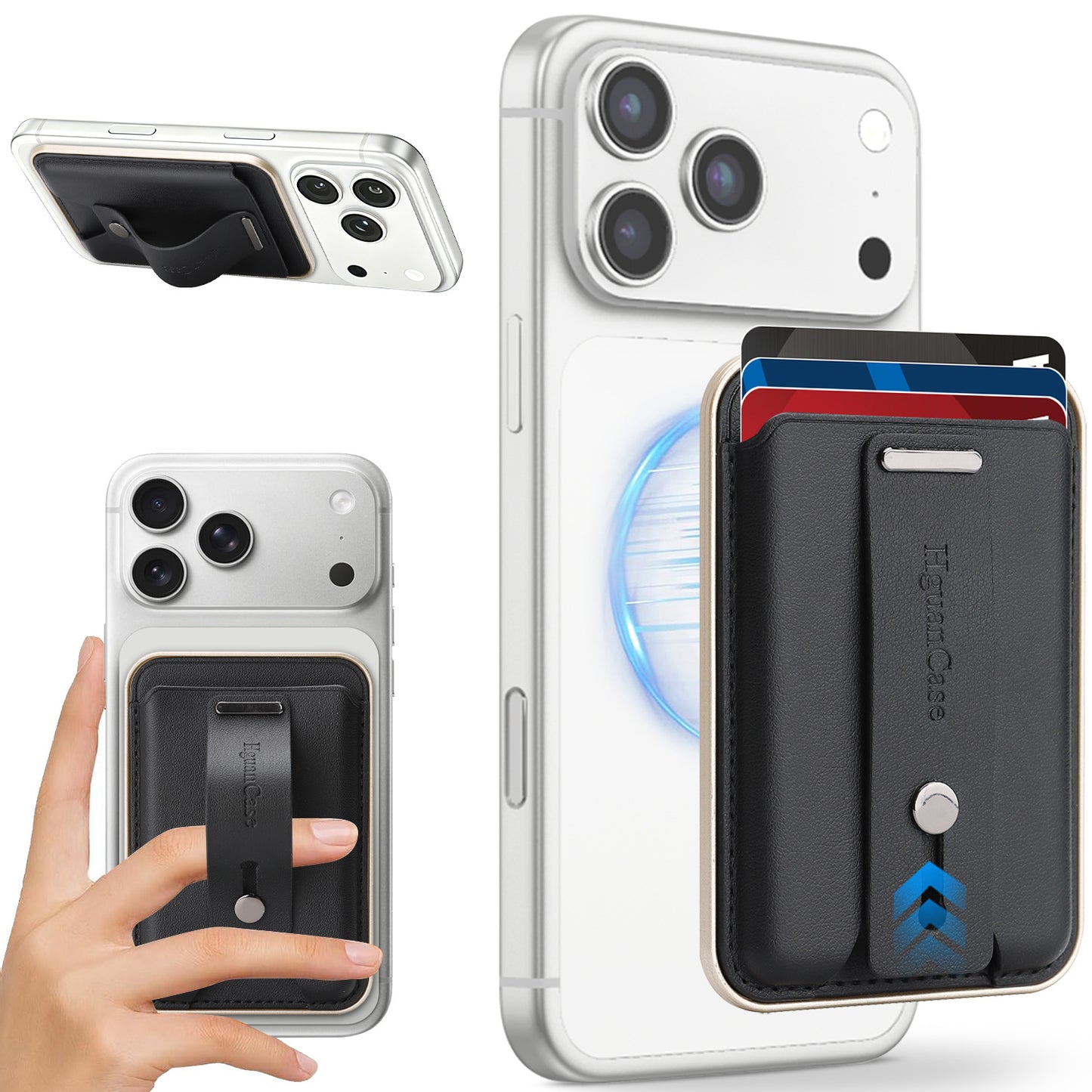 3-in-1 Magnetic Leather Card Holder for most iPhone models