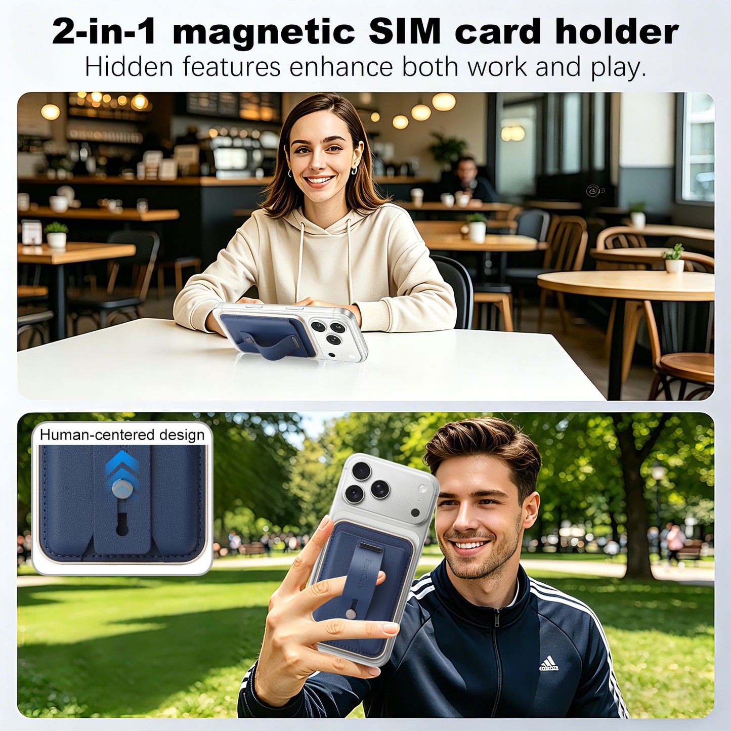3-in-1 Magnetic Leather Card Holder for most iPhone models