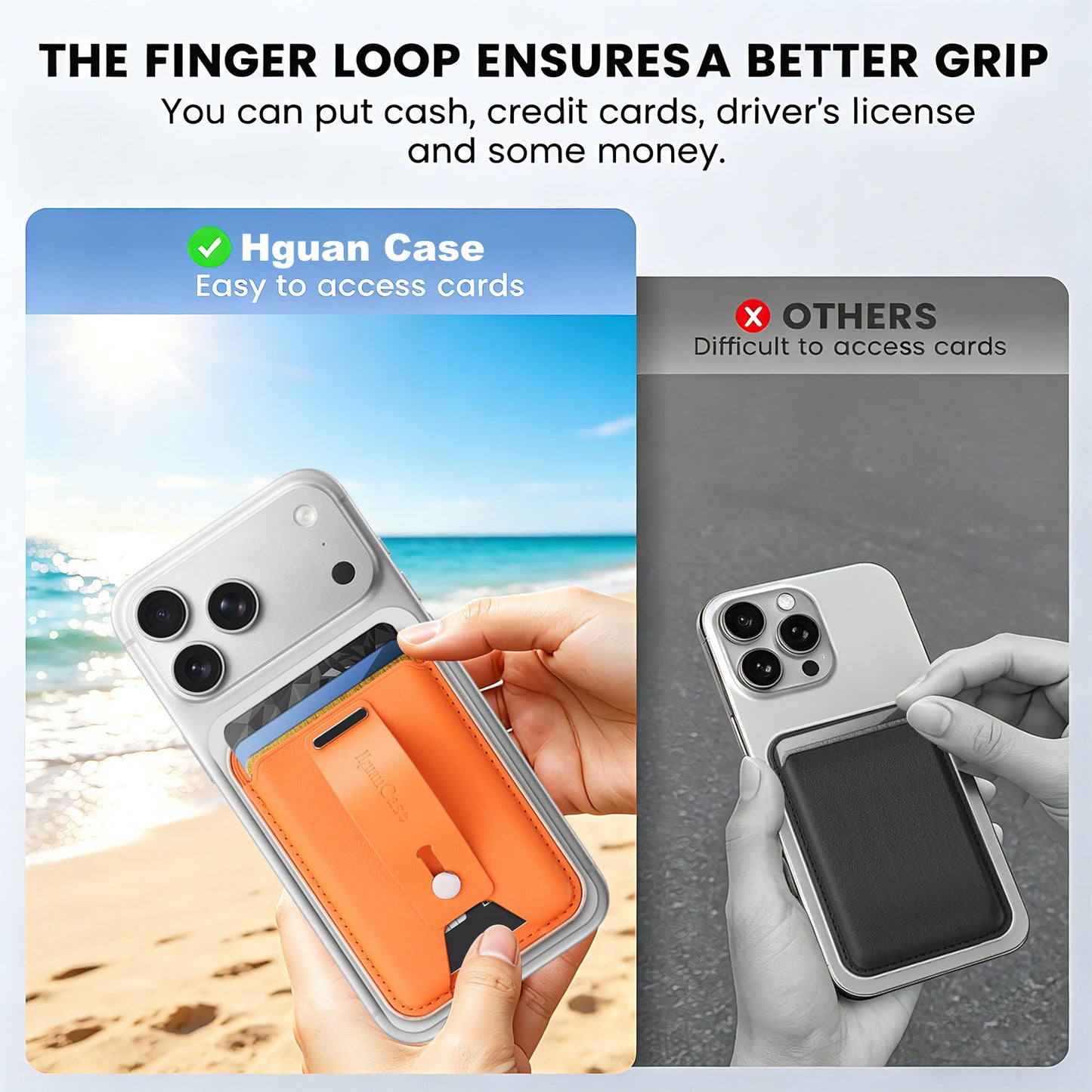 3-in-1 Magnetic Leather Card Holder for most iPhone models