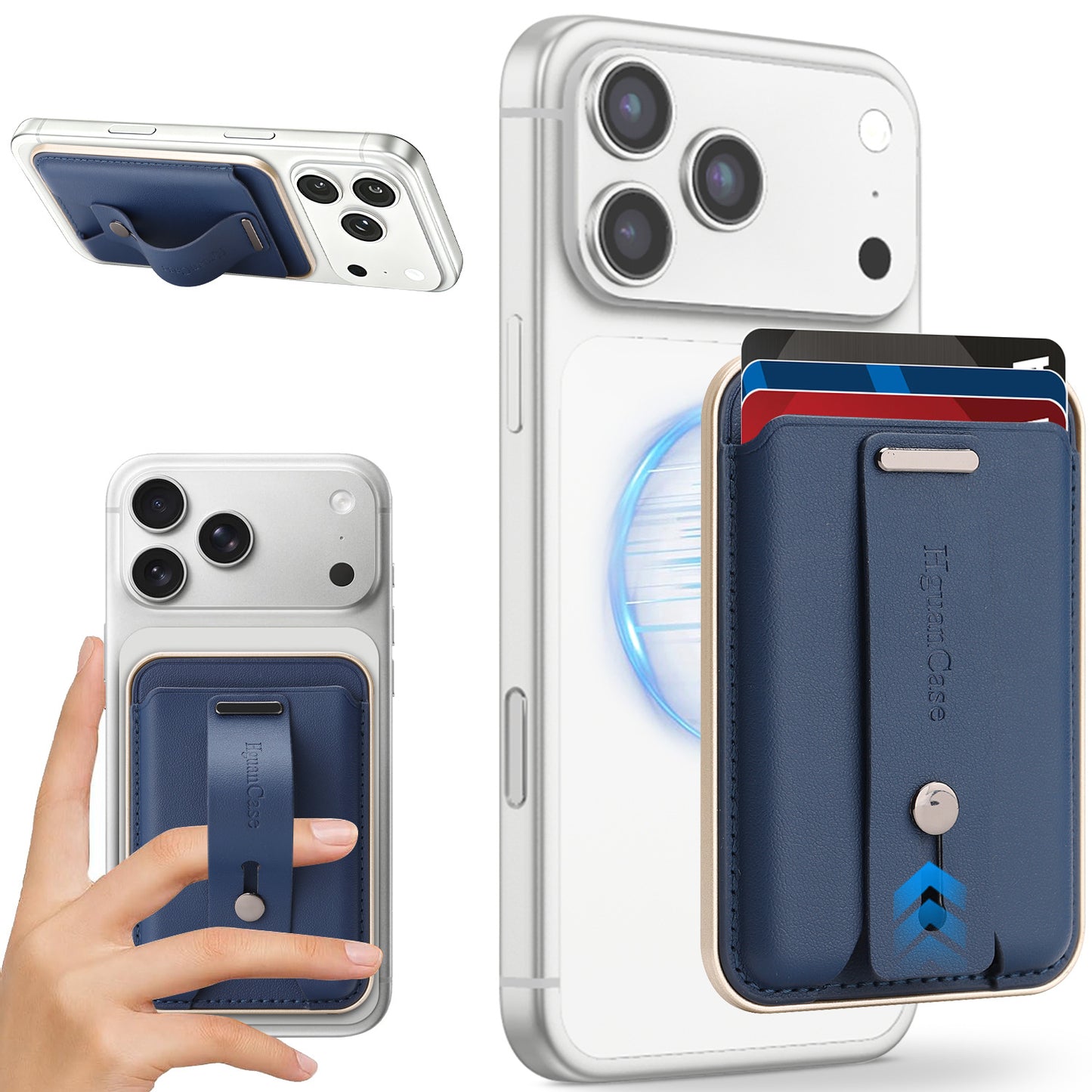 3-in-1 Magnetic Leather Card Holder for most iPhone models