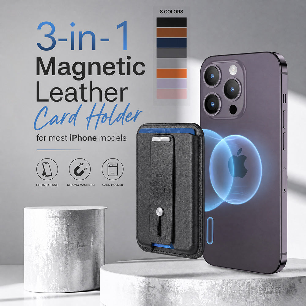 3-in-1 Magnetic Leather Card Holder for most iPhone models