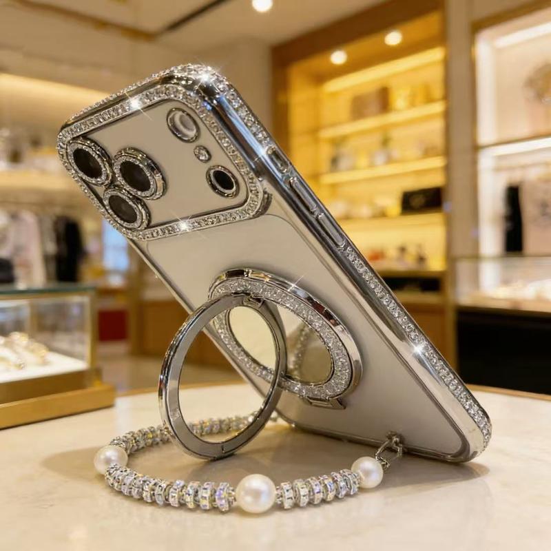 Women's Phone Case with Mirror and Stand for iPhone 12/13/14/15/16/17 Pro Max, 17Air, 14/15/16 Plus