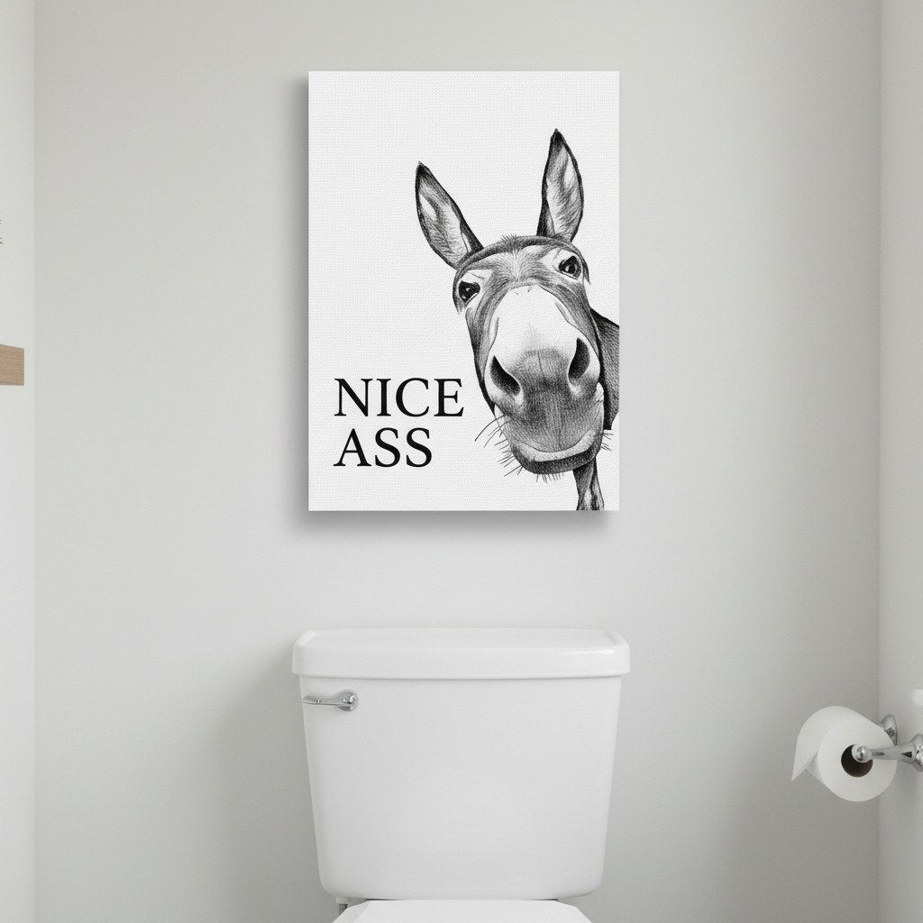 🧻Funny wall decoration for the bathroom – picture of a donkey with the inscription "Nice Ass"