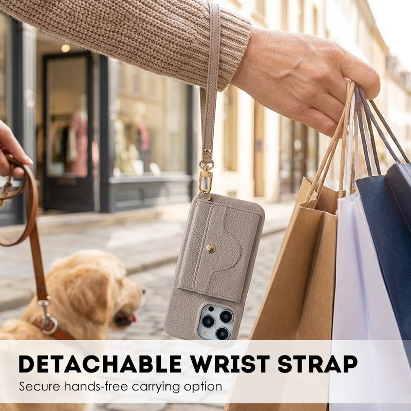 🔥Protective pink cell phone case with mirror and wrist strap