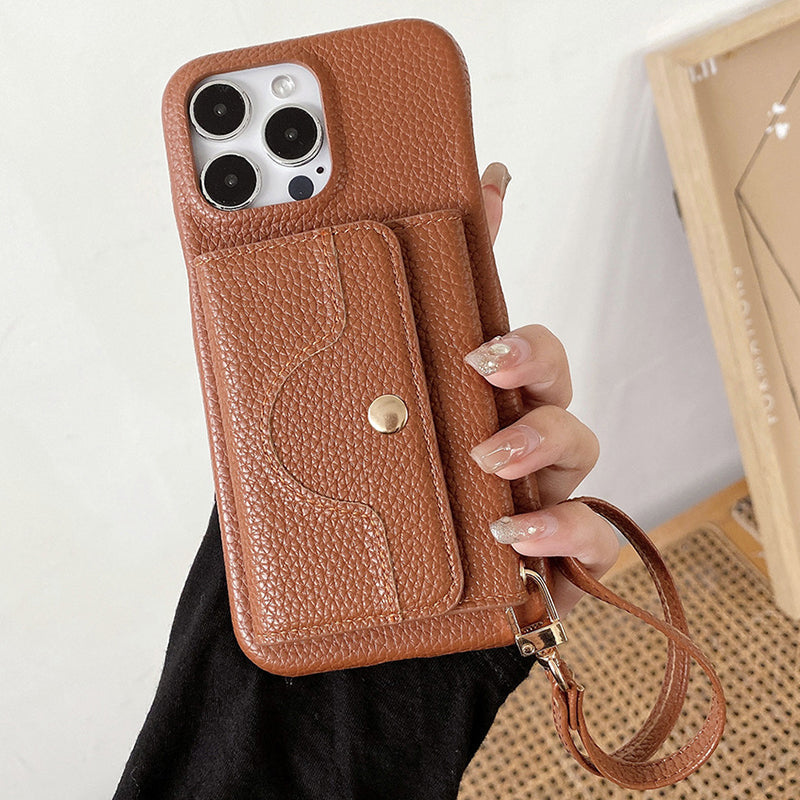 🔥Protective pink cell phone case with mirror and wrist strap