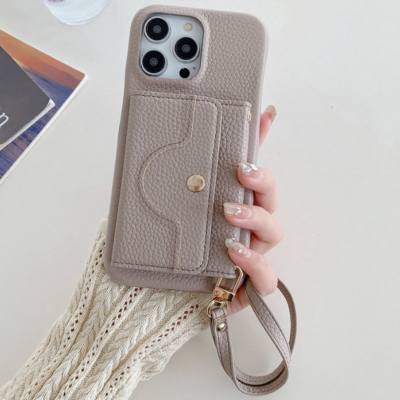 🔥Protective pink cell phone case with mirror and wrist strap