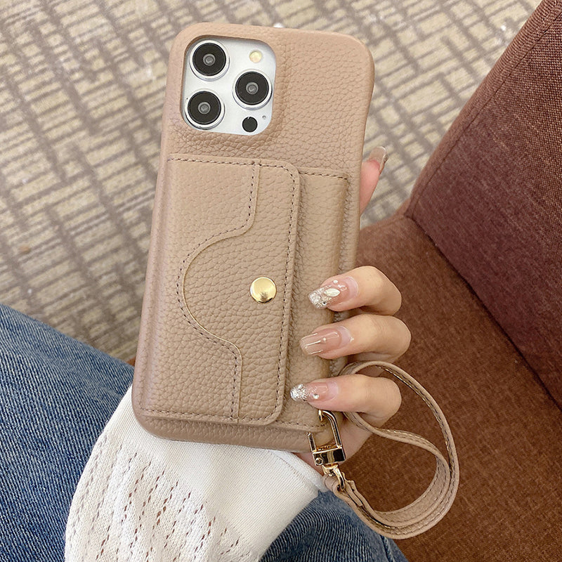 🔥Protective pink cell phone case with mirror and wrist strap